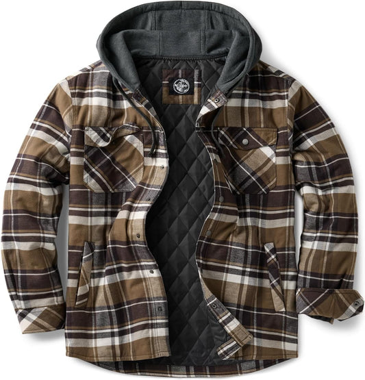 Men'S Flannel Shirt Jacket Long Sleeve, Winter Warm Outdoor Casual Plaid Jacket Coat with Pockets