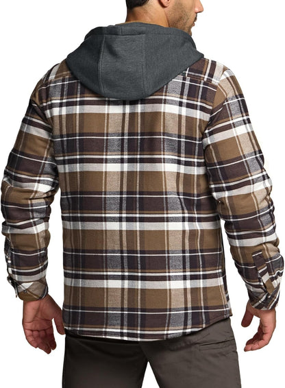 Men'S Flannel Shirt Jacket Long Sleeve, Winter Warm Outdoor Casual Plaid Jacket Coat with Pockets