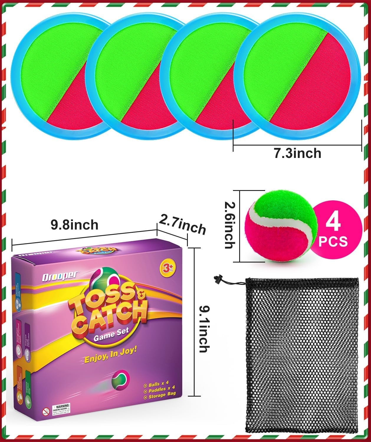 Kids Toys Toss and Catch Game Set Christmas Stocking Stuffer for Kids Toddler, Toys for 3 4 5 6 7 8 Year Old Boys Girls Birthday Gift, Yard Outdoor Games for Kid Ages 4-8 8-12 Beach Pool