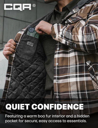 Men'S Flannel Shirt Jacket Long Sleeve, Winter Warm Outdoor Casual Plaid Jacket Coat with Pockets