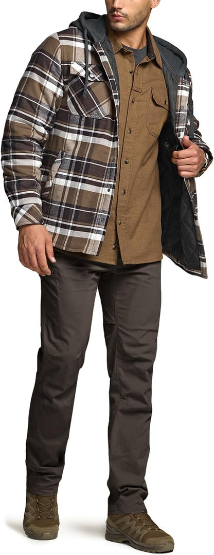 Men'S Flannel Shirt Jacket Long Sleeve, Winter Warm Outdoor Casual Plaid Jacket Coat with Pockets
