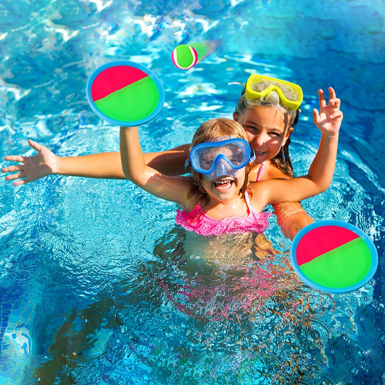 Toss and Catch Ball Game Outdoor Beach Pool Kids Toys outside Lawn Yard Games for 3 4 5 6 7 8 9 10 11 12 Year Old Girls Boys Toys Birthday Gift Stocking Stuffers (2 Paddles 2 Balls)
