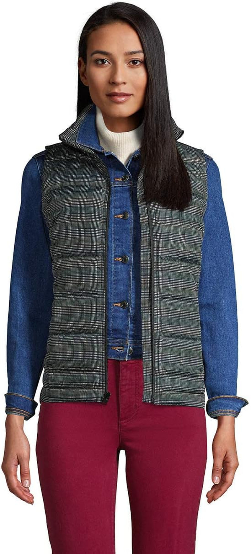 Womens Puffer down Vest Black Glen Check Regular X-Large