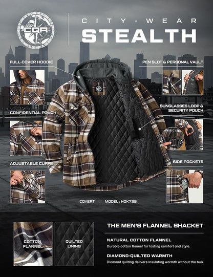 Men'S Flannel Shirt Jacket Long Sleeve, Winter Warm Outdoor Casual Plaid Jacket Coat with Pockets