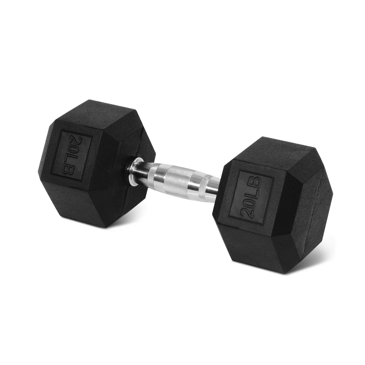 Rubber Encased Hex Dumbbell, 20 Lb, Single, Black