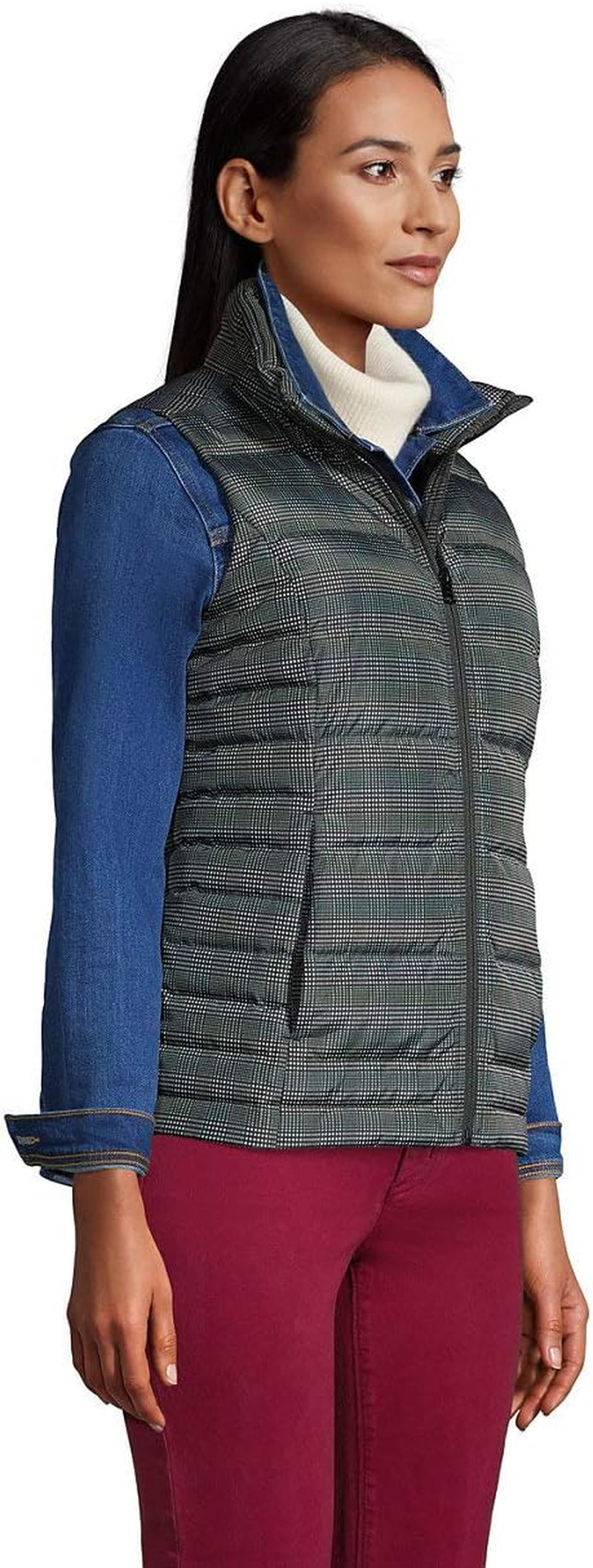 Womens Puffer down Vest Black Glen Check Regular X-Large