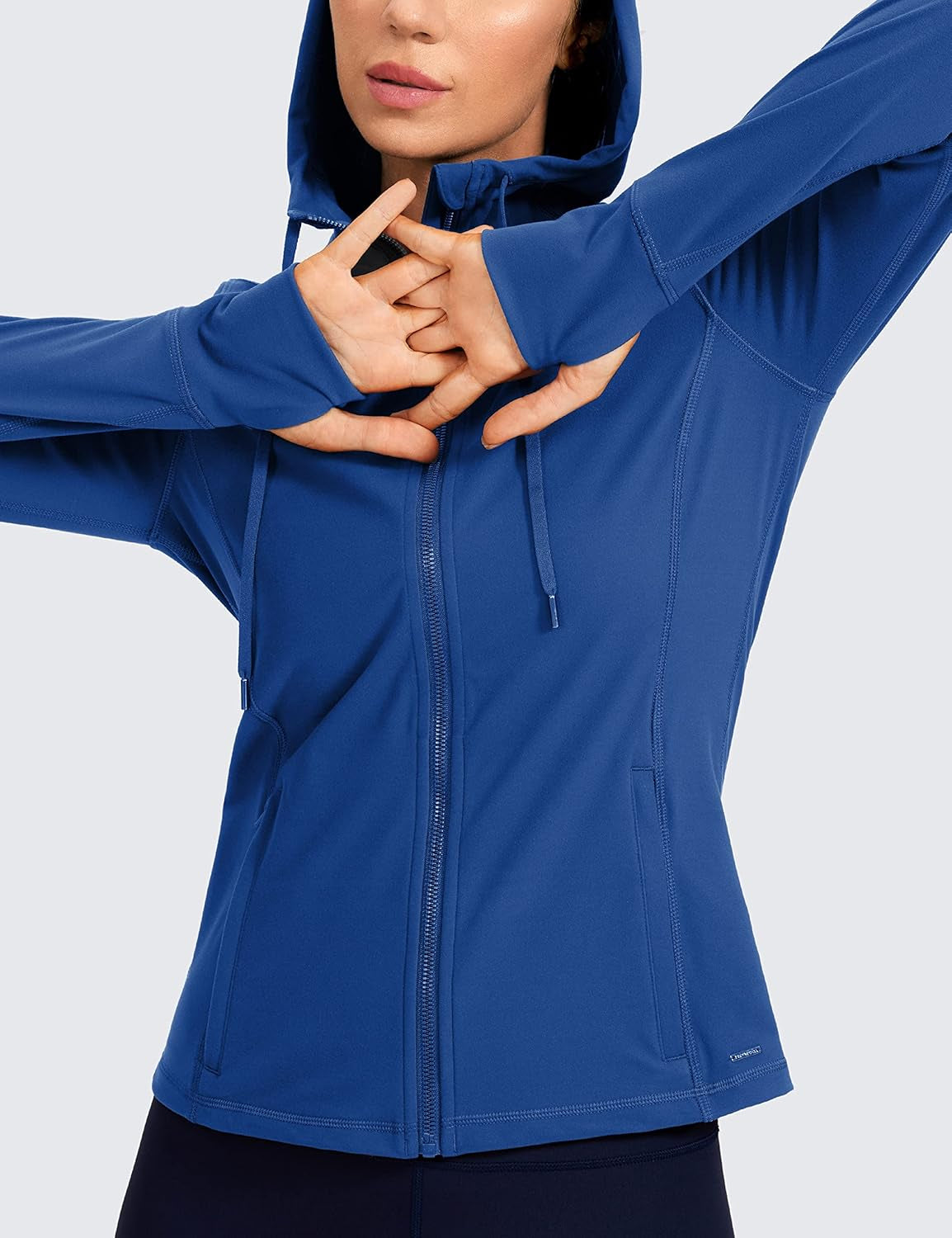 Women'S Brushed Full Zip Hoodie Jacket Sportswear Hooded Workout Track Running Jacket with Zip Pockets